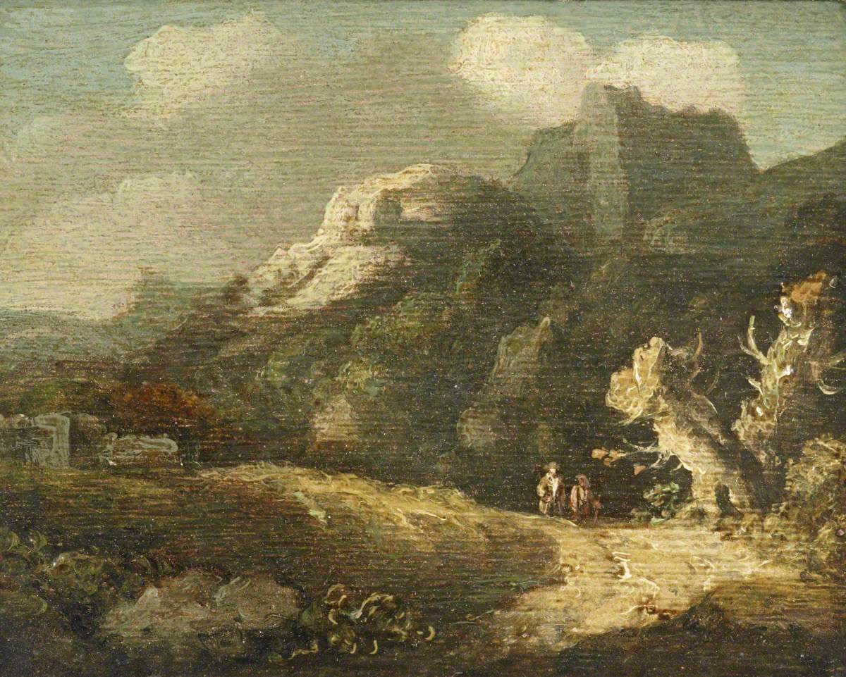 A Rocky Landscape with Two Travellers