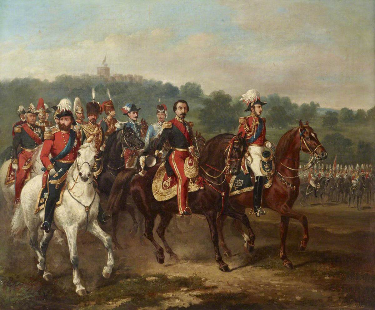 Prince Albert (1819–1861), the Prince Consort, with the Emperor Napoleon III (1808–1873), and the First Life Guards at Windsor, 17 April 1855