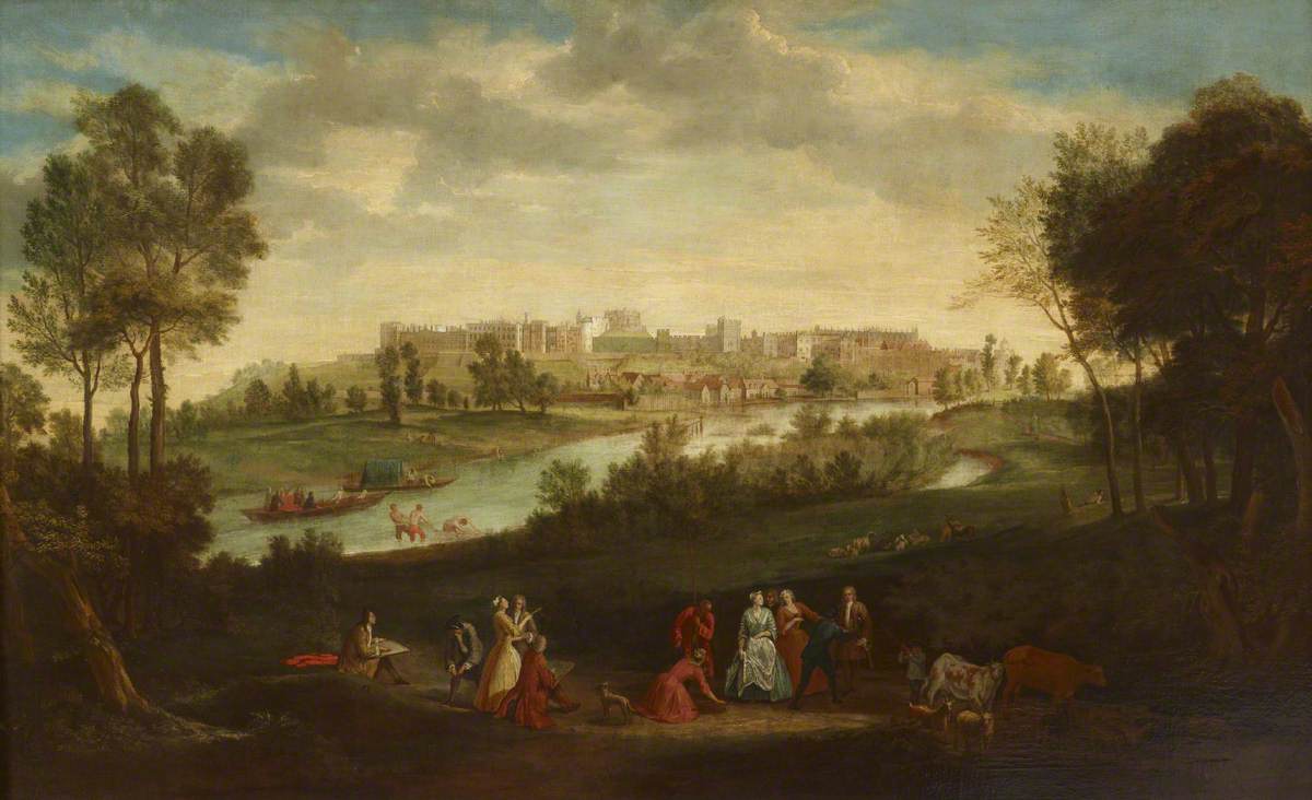 View of Windsor Castle, with Disporting Figures and Cattle in the Foreground