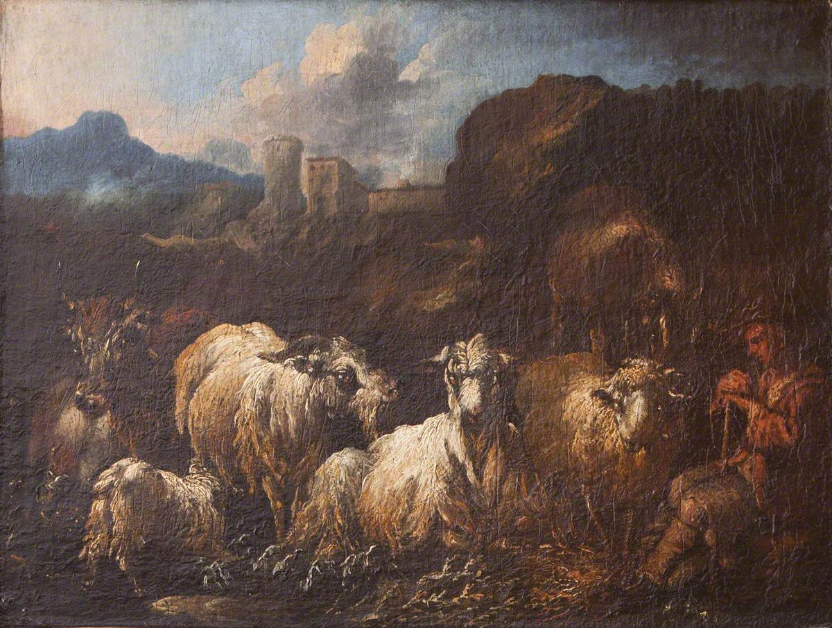 A Shepherd Boy with Sheep, Goats and Cattle