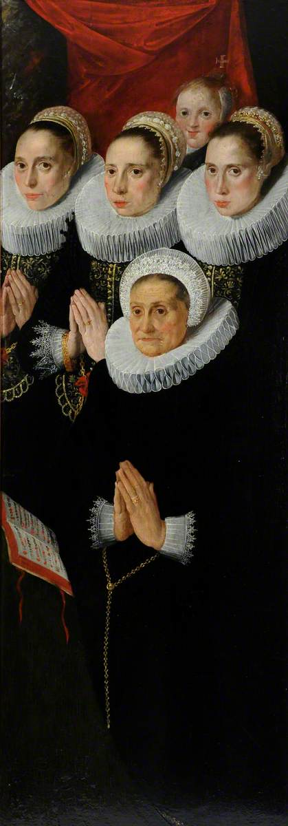 Part of a Diptych: Five Donor Figures of Women, Dressed in Black with White Ruffs, Praying 