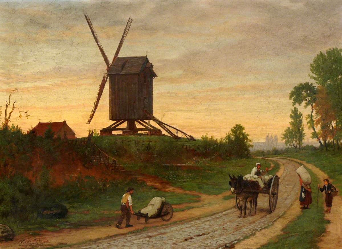 Figures on a Road by a Windmill