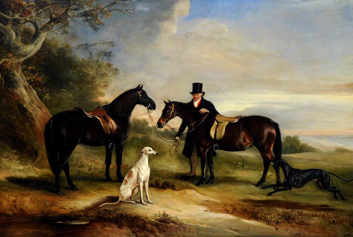 A Groom (Frank Spence) with Two Ponies and Two Greyhounds in a Landscape