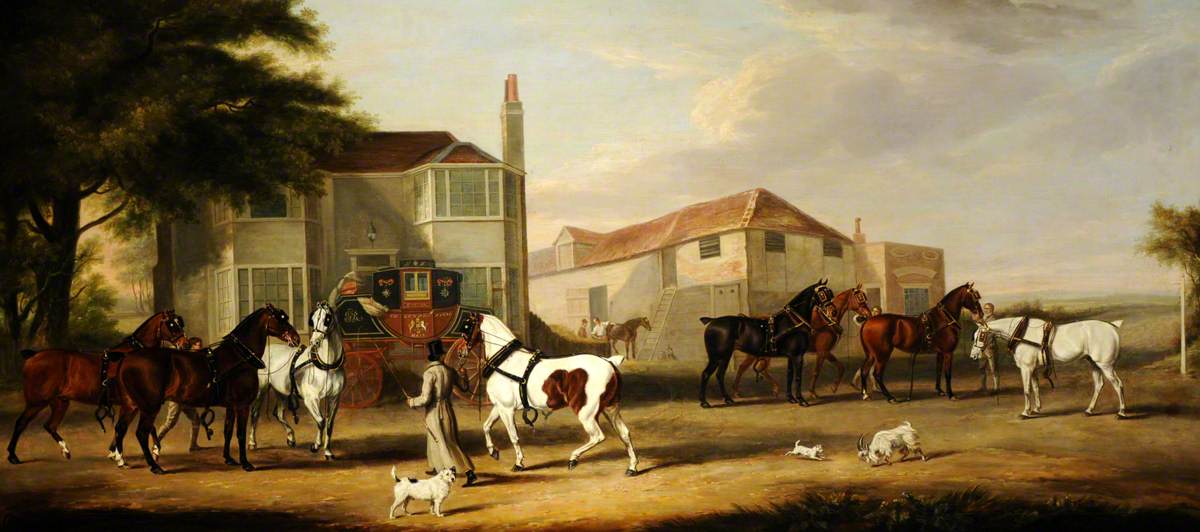 Changing Horses, the Exeter to London Mail; Sir Henry Paton, Bt, Leading the Horse