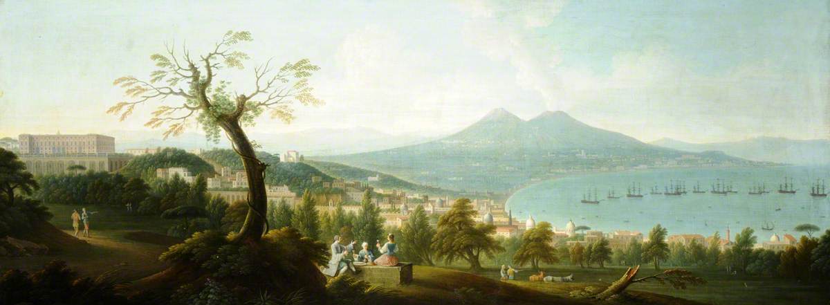 A View of the Bay of Naples from San Martino (the Vomero) with a Fleet at Anchor, Vesuvius beyond and the Palazzo di Capodimonte to the Left