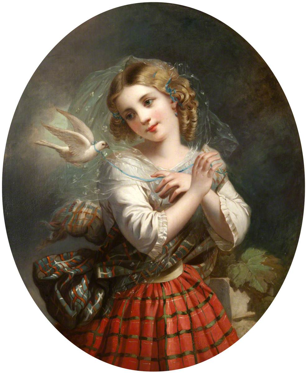 A Young Girl in Highland Dress with a Dove