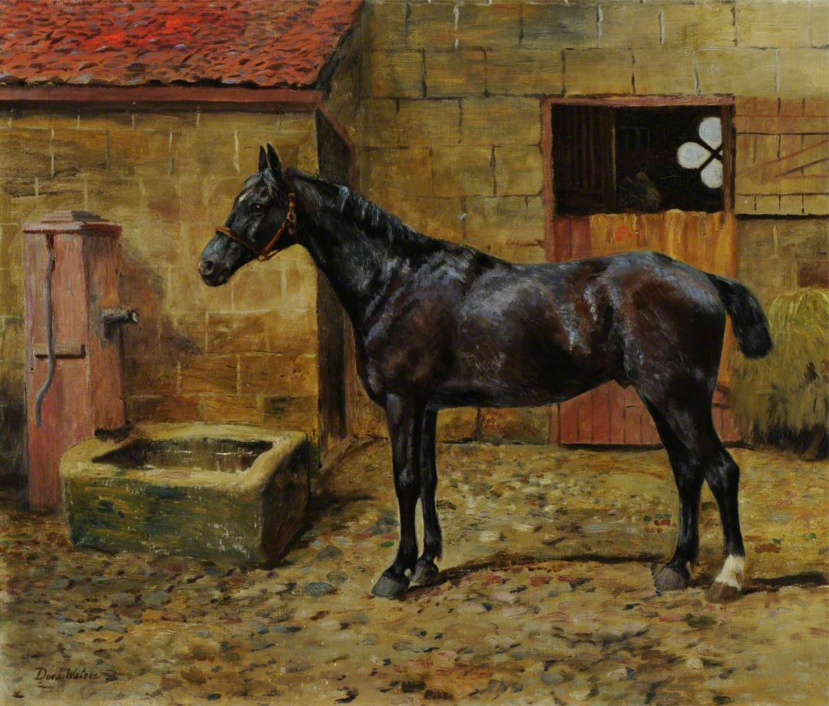 A Black Horse in a Courtyard