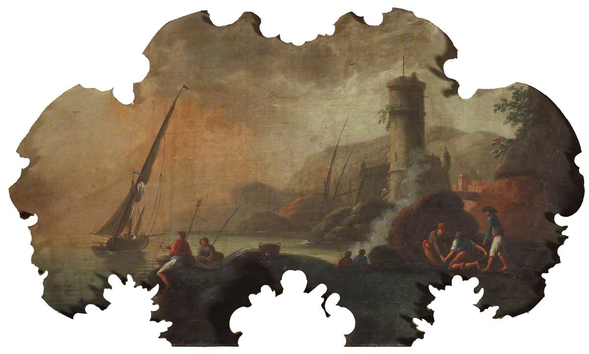 Harbour Scene with Tower and Figures