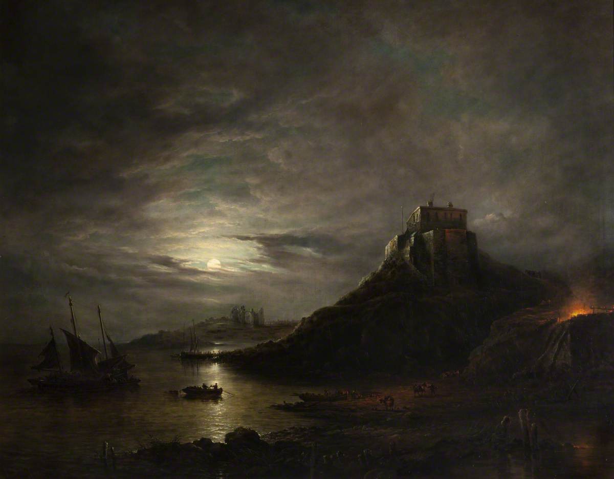 Lindisfarne Castle and Abbey, Holy Island, by Moonlight