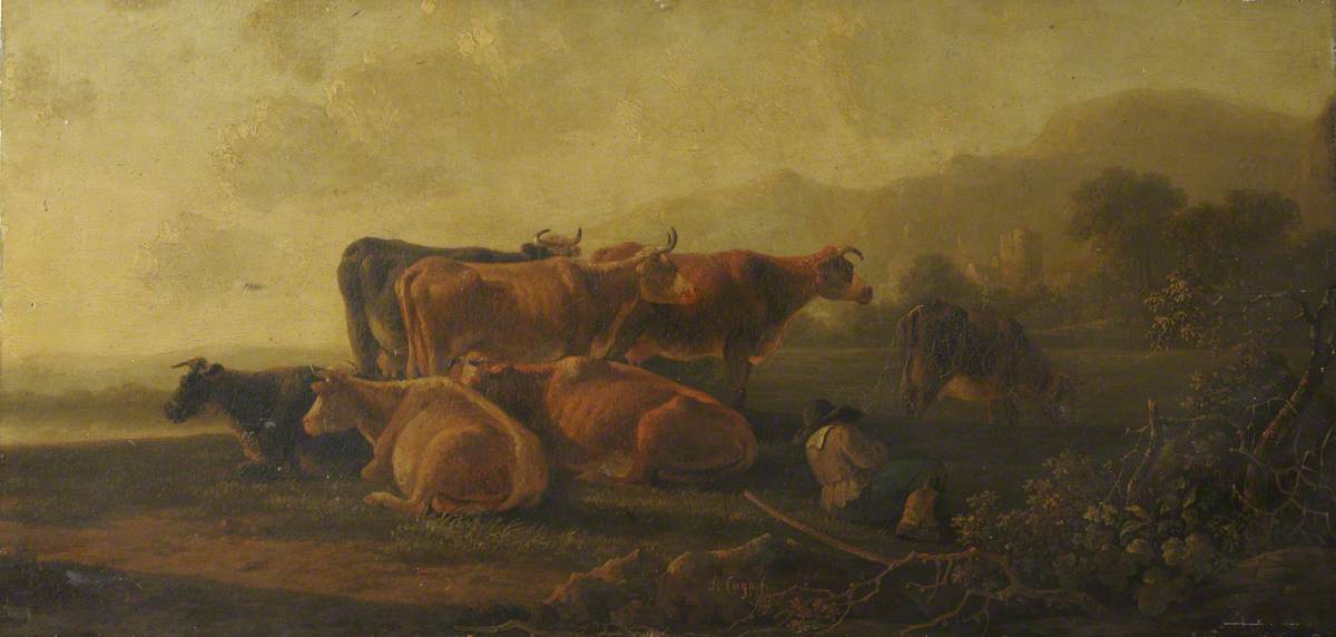 Cattle with a Sleeping Cowherd