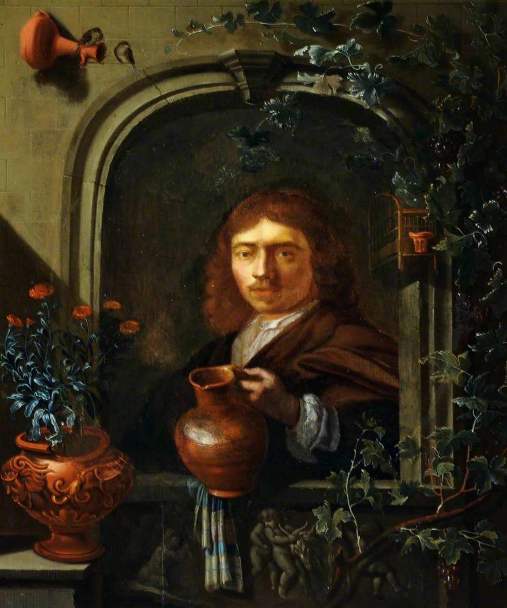 A Man at a Window Holding an Earthenware Jug