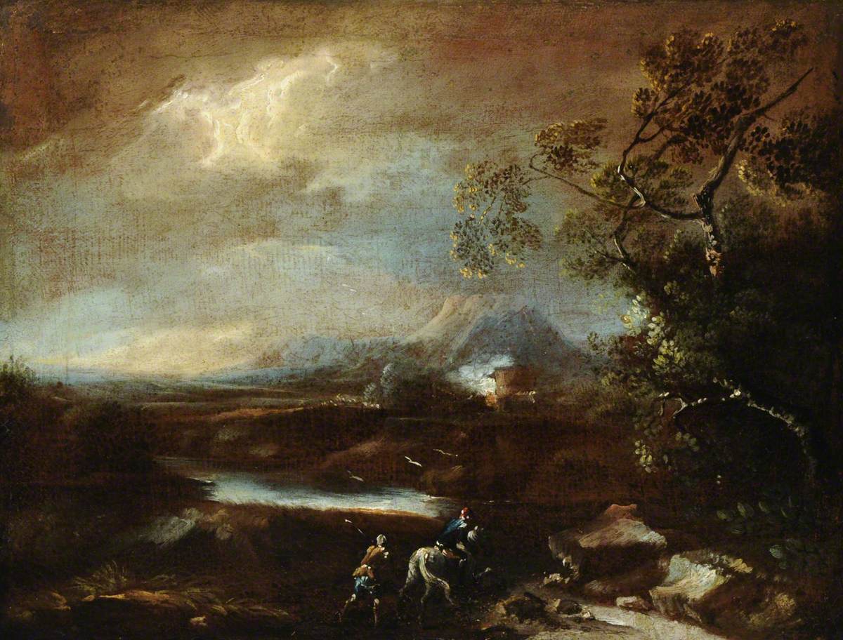 Stormy Mountainous Italianate Landscape with Travellers