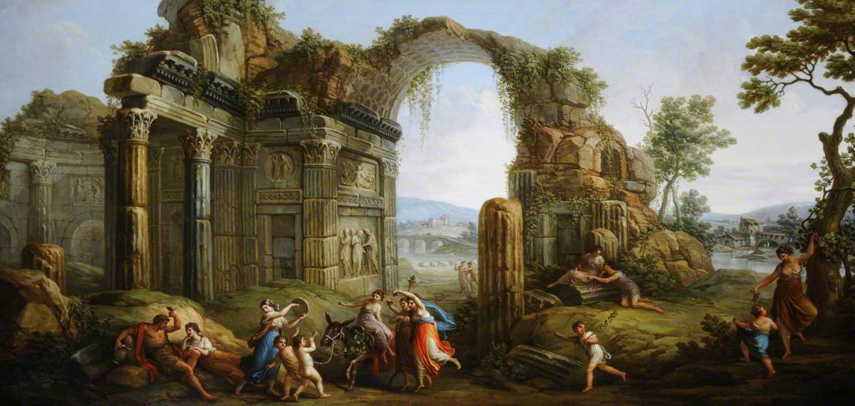 Capriccio of Figures Dancing amongst Classical Ruins, with a Ruined Arch