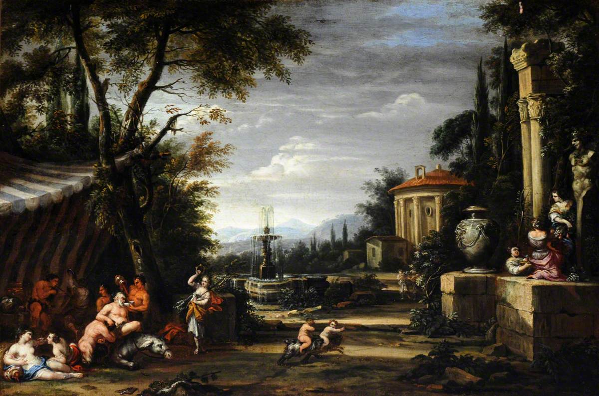 Bacchanal in a Garden, with the Temple of Vesta and a Fountain