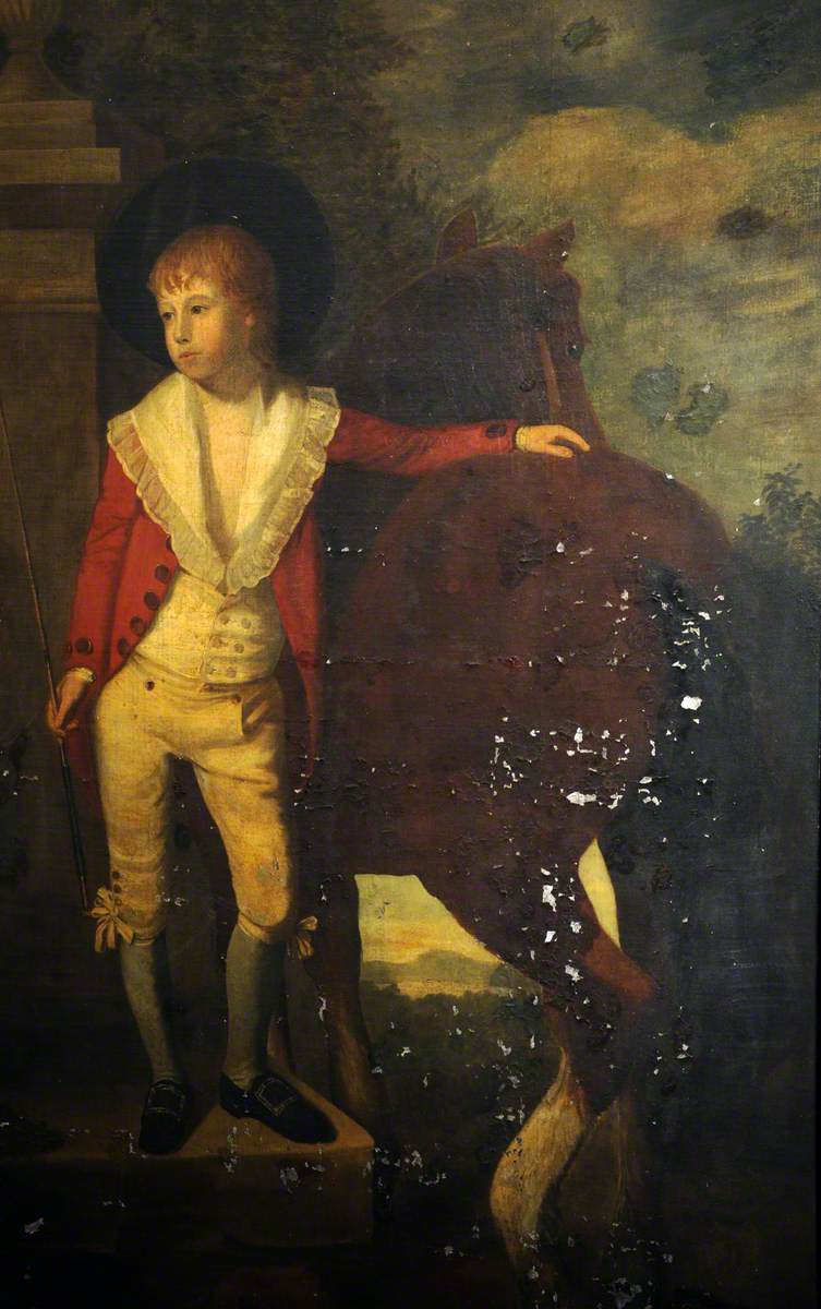 A Young Boy in a Red Coat with a Horse