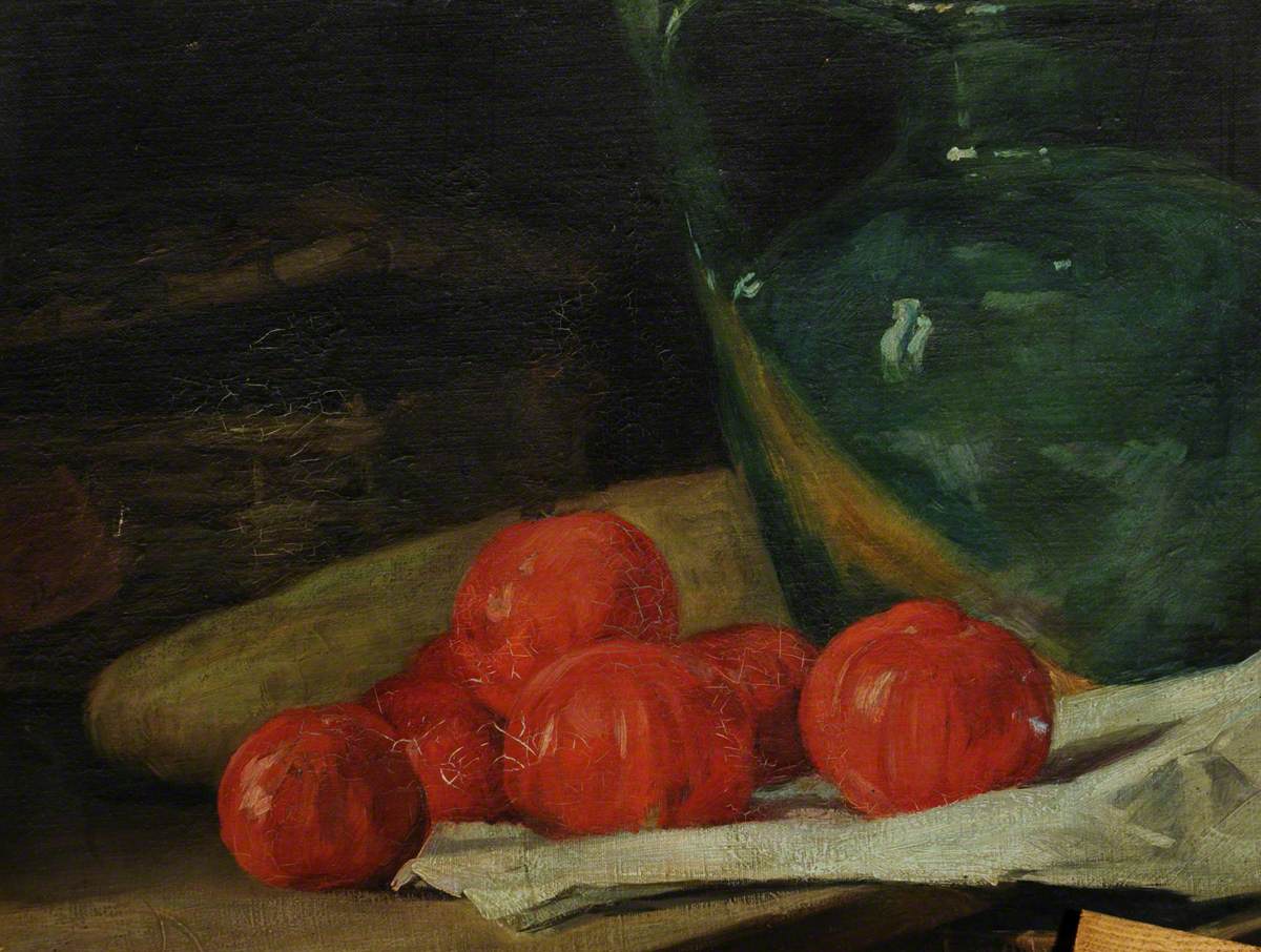 Still Life with Tomatoes by a Green Jug