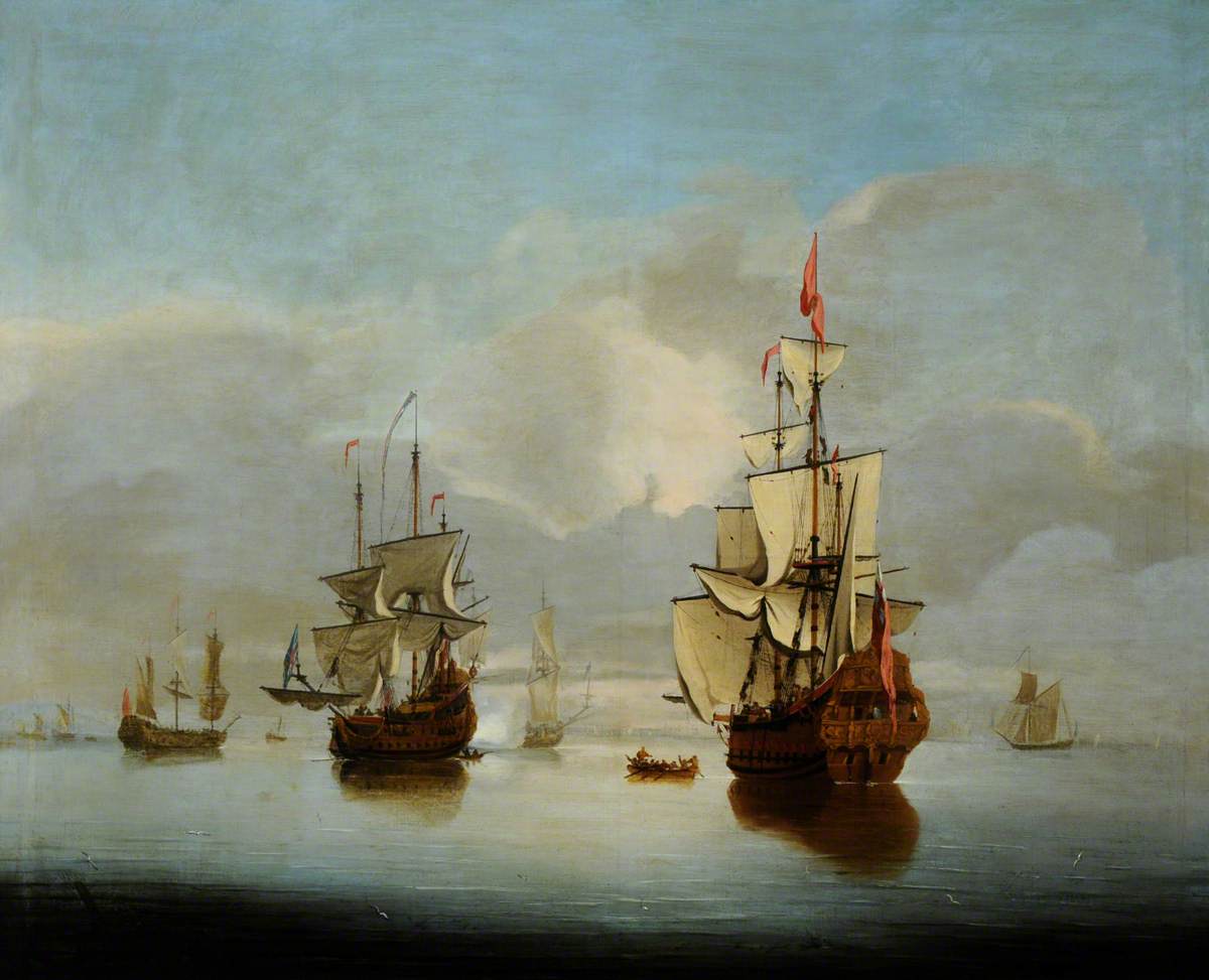 A Becalmed Seascape with Two Men-of-War