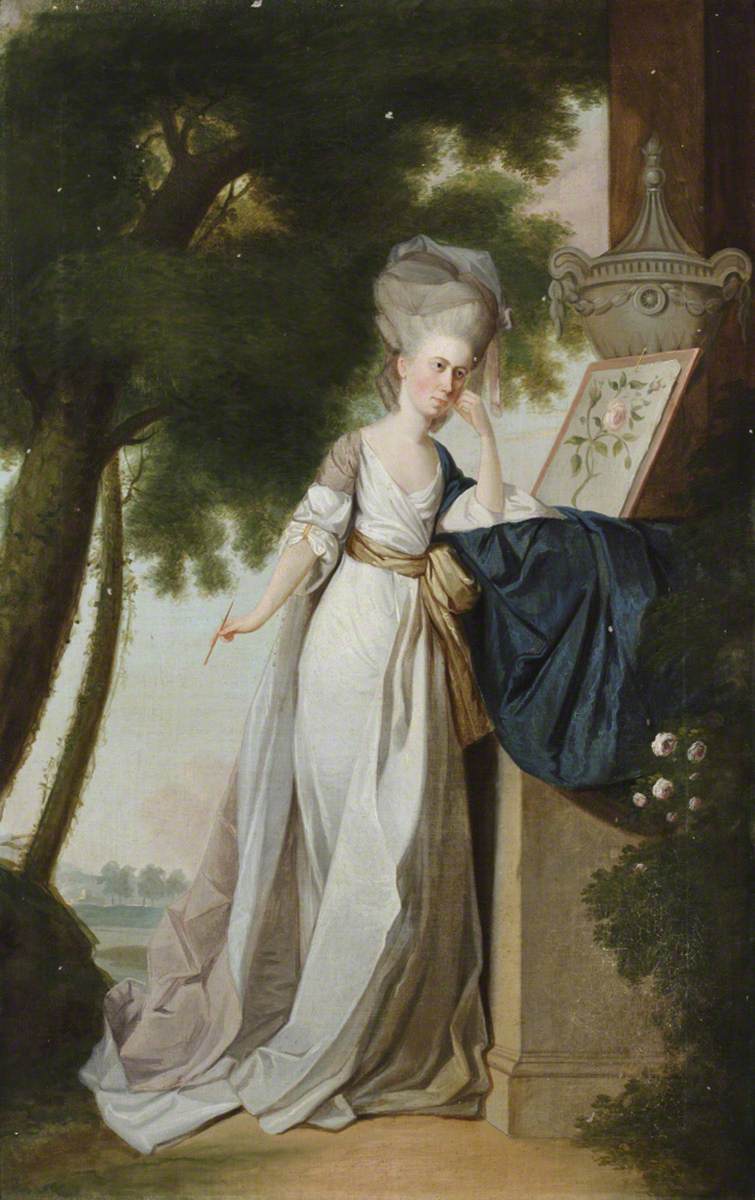 Frances Delaval (1759–1839), the Honourable Mrs Fenton Cawthorne, with a Watercolour of a Rose, in a Landscape
