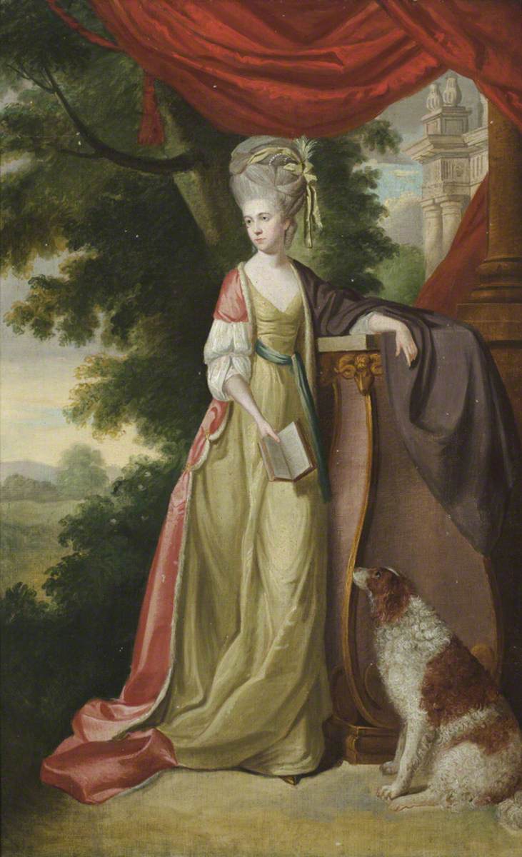 Elizabeth Delaval (1757–1785), Lady Audley, Holding a Book, with a Water Spaniel, in a Landscape