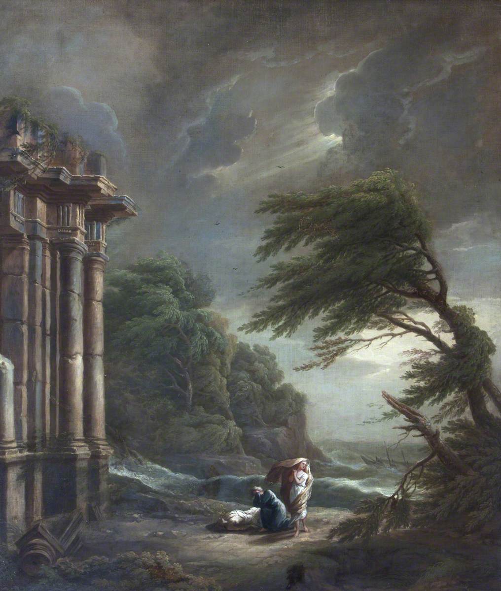 Stormy Seashore with Ruined Temple, Shipwreck, and Figures