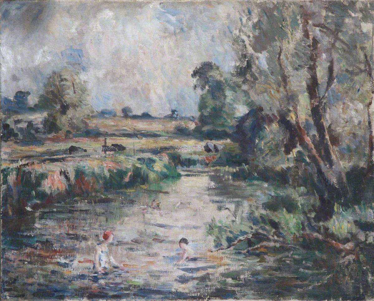Children Playing in a River in a Country Setting