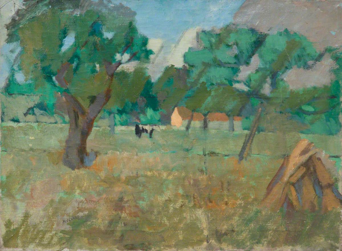 A Field with Trees and a Cow