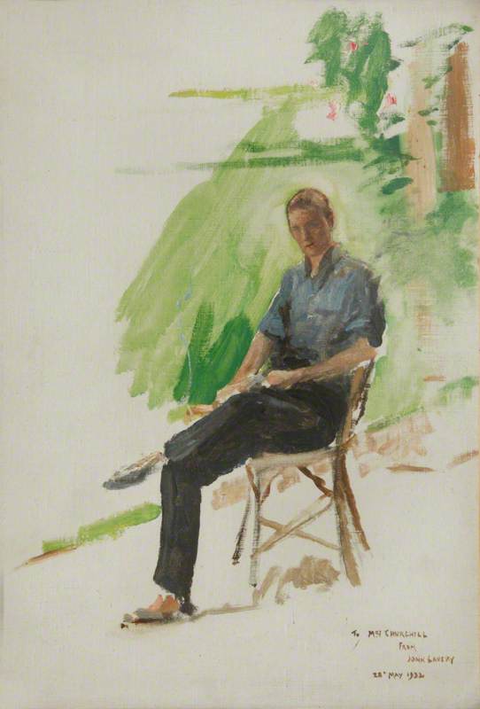 A Study of Randolph Frederick Edward Spencer-Churchill (1911–1968), Seated in a Garden Chair
