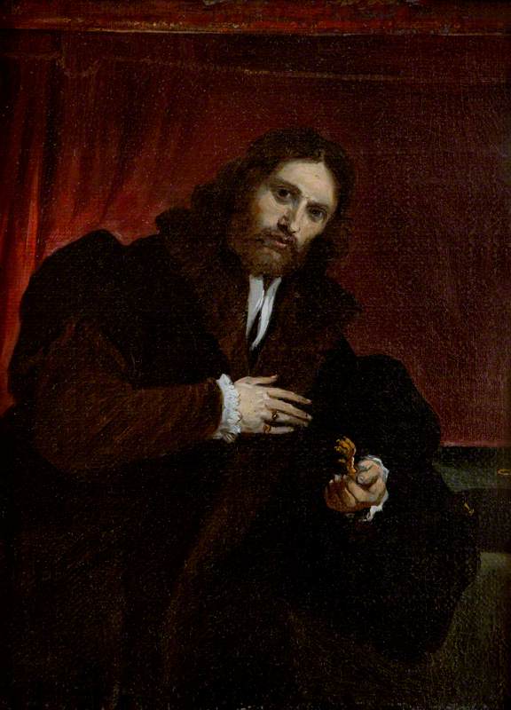 Portrait of a Man in a Fur-Lined Coat Holding a Lion's Claw