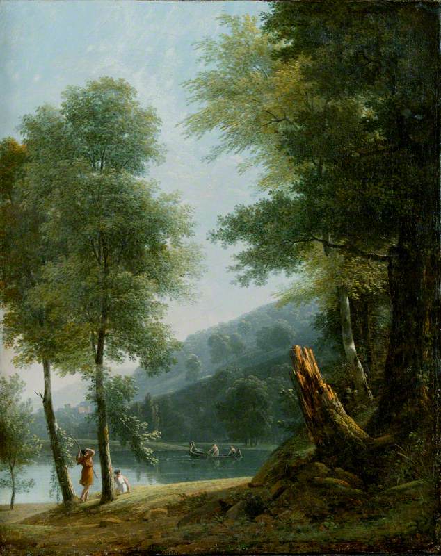 Landscape with Classical Figures on and beside a Lake Painting