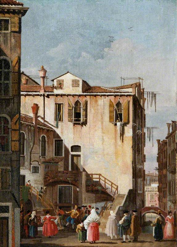 A Courtyard in Venice with a Man and Woman Dancing