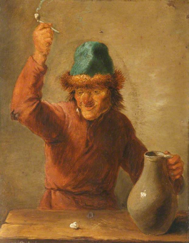 A Boor Holding a Jug and Brandishing a Pipe