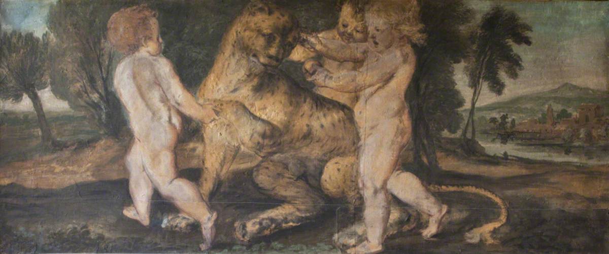 Three Putti Playing with a Leopard