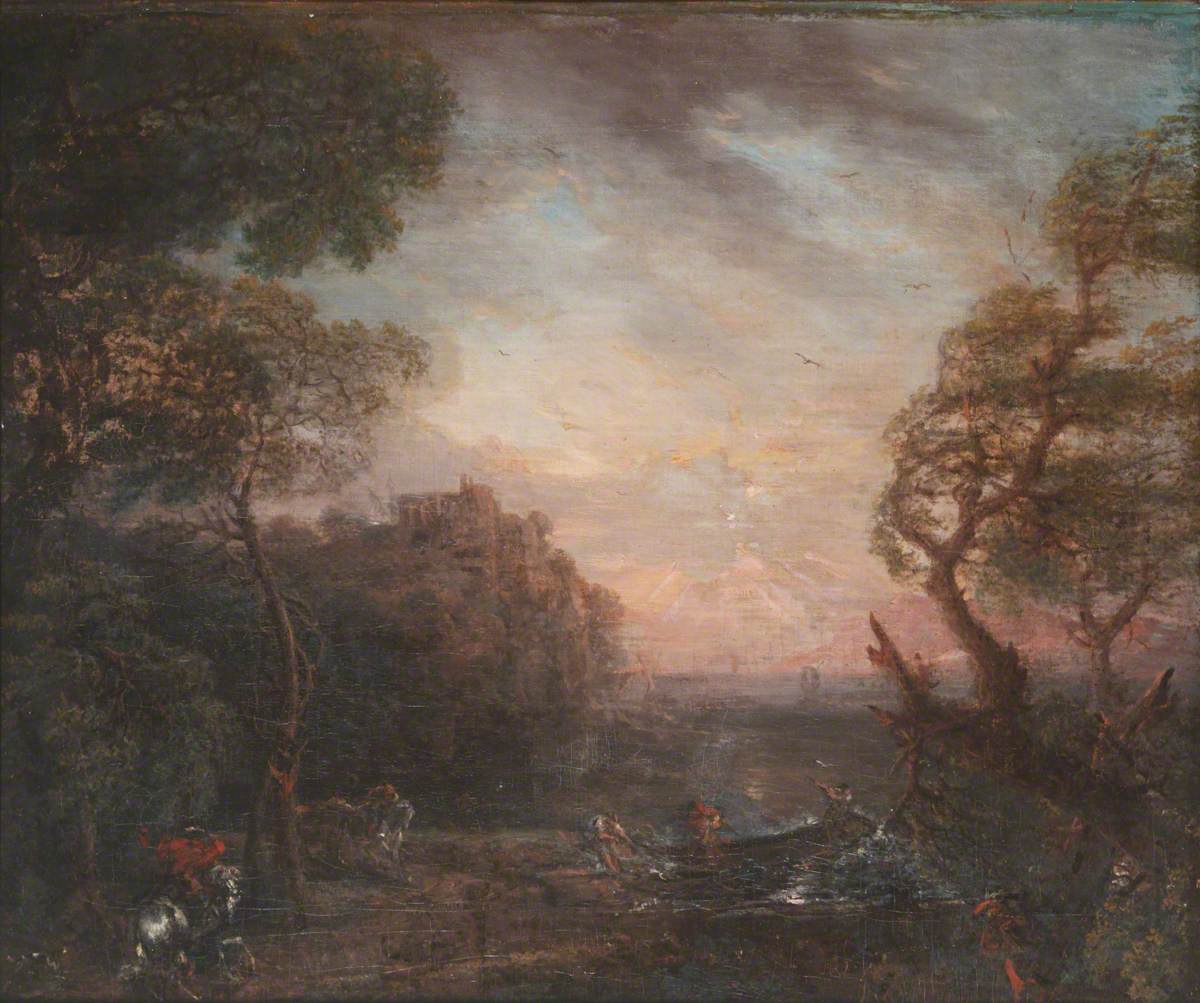 Landscape of a River Valley at Sunset