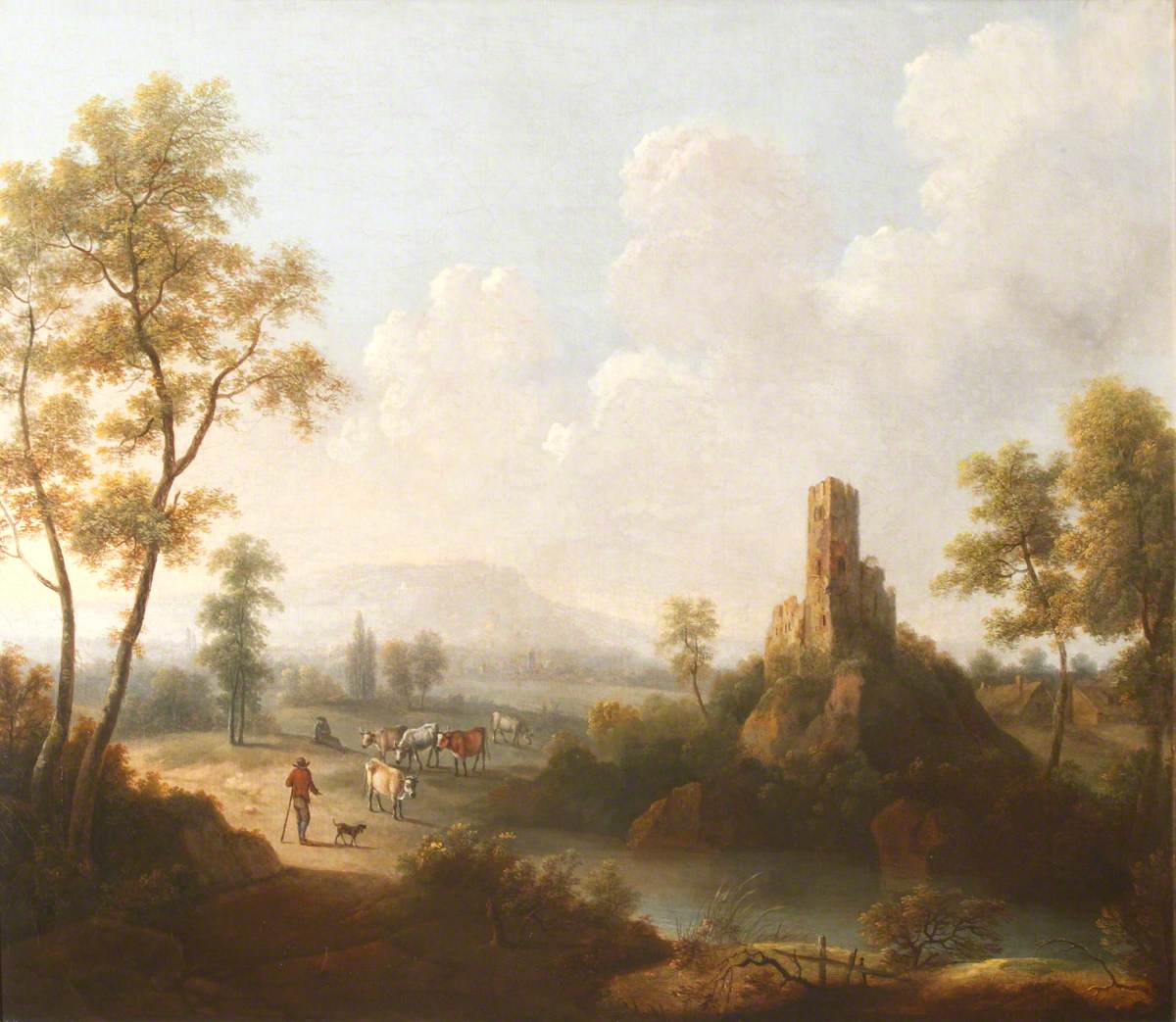 River Landscape with Ruined Tower and Herdsmen with Cattle