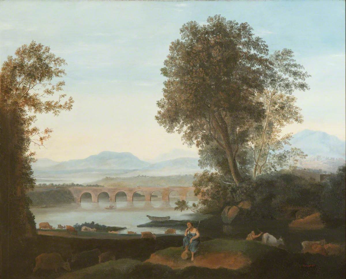 River Landscape with Cows, Goats and a Goat Herd