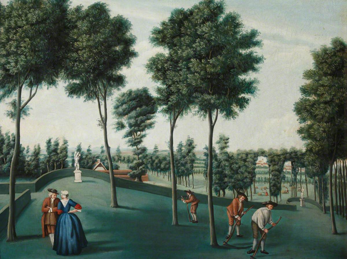 The North-West Woodlands with Gardeners Scything, Hartwell House, Buckinghamshire