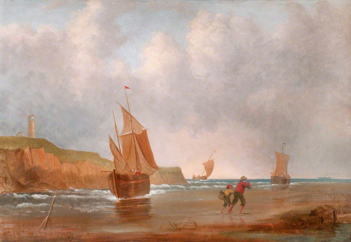 Coastal Scene with Yachts, and Fisherfolk on a Beach