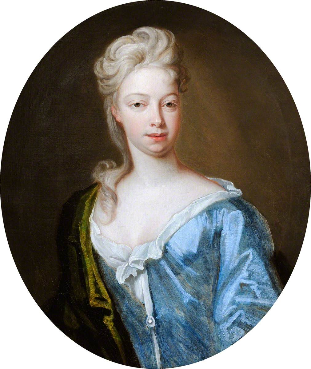 Portrait of an Unknown Young Woman in a Blue Dress and Green Mantle