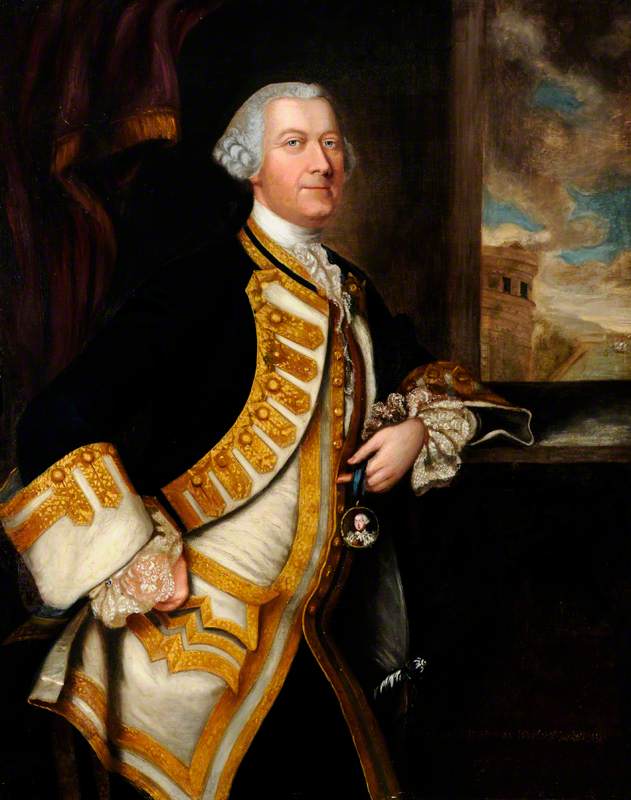 Portrait of an Unknown Gentleman in a White Waistcoat and Dark Blue Coat with Gold Braid