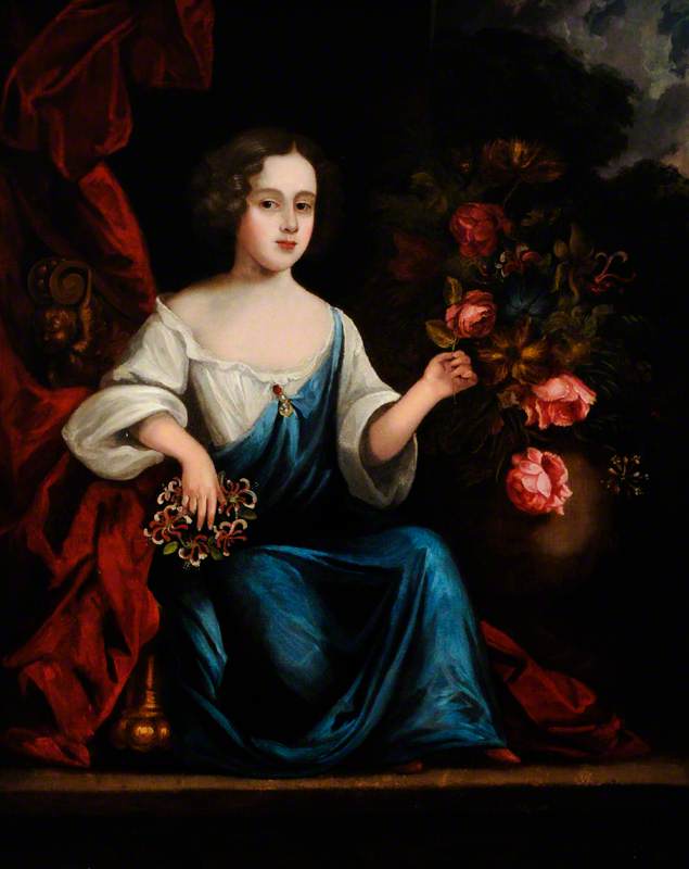 Portrait of an Unknown Girl in Blue, Touching Roses