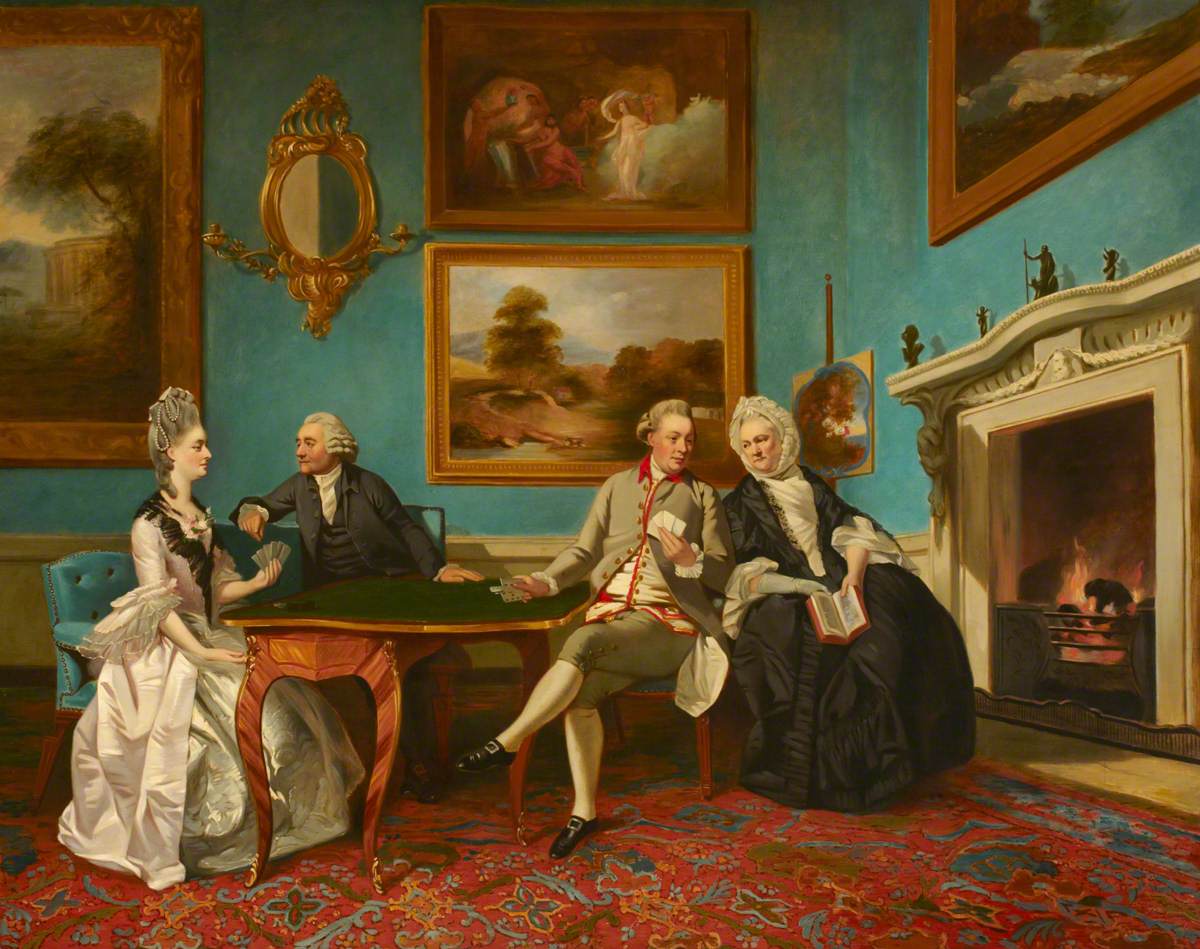 The Dutton Family at Cards (Jane Dutton, 1753–1800, Mrs Thomas William Coke; James Lenox Dutton, c.1713–1776; James Dutton, 1744–1820, 1st Baron Sherborne; and Jane Bond, c.1712–1776, Mrs James Lenox Dutton)