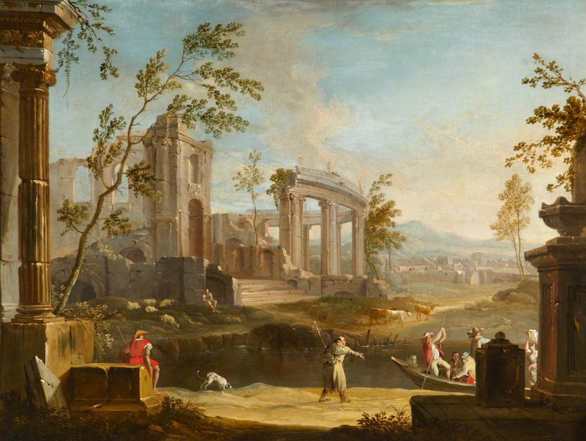 Classical Landscape with a Pilgrim Hectoring People in a Barge | Art UK