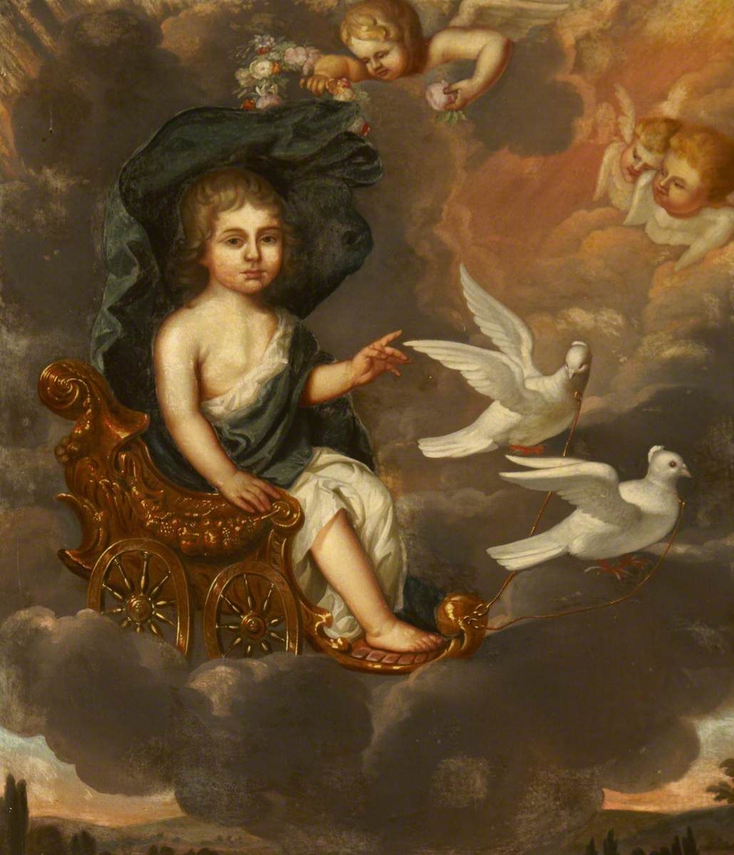 A Child Seated in a Chariot Pulled by Doves as the Infant Venus