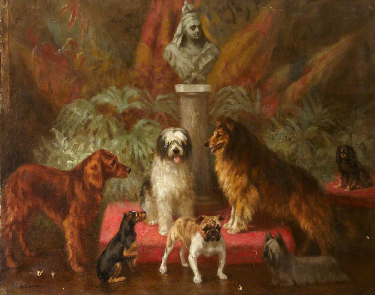 Loyal Subjects: A Bust of Queen Victoria Surrounded by Some of Her Dogs