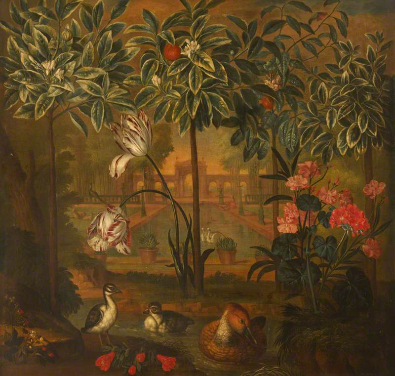 Ornamental Garden with a Figure, Ducks and an Orange Tree