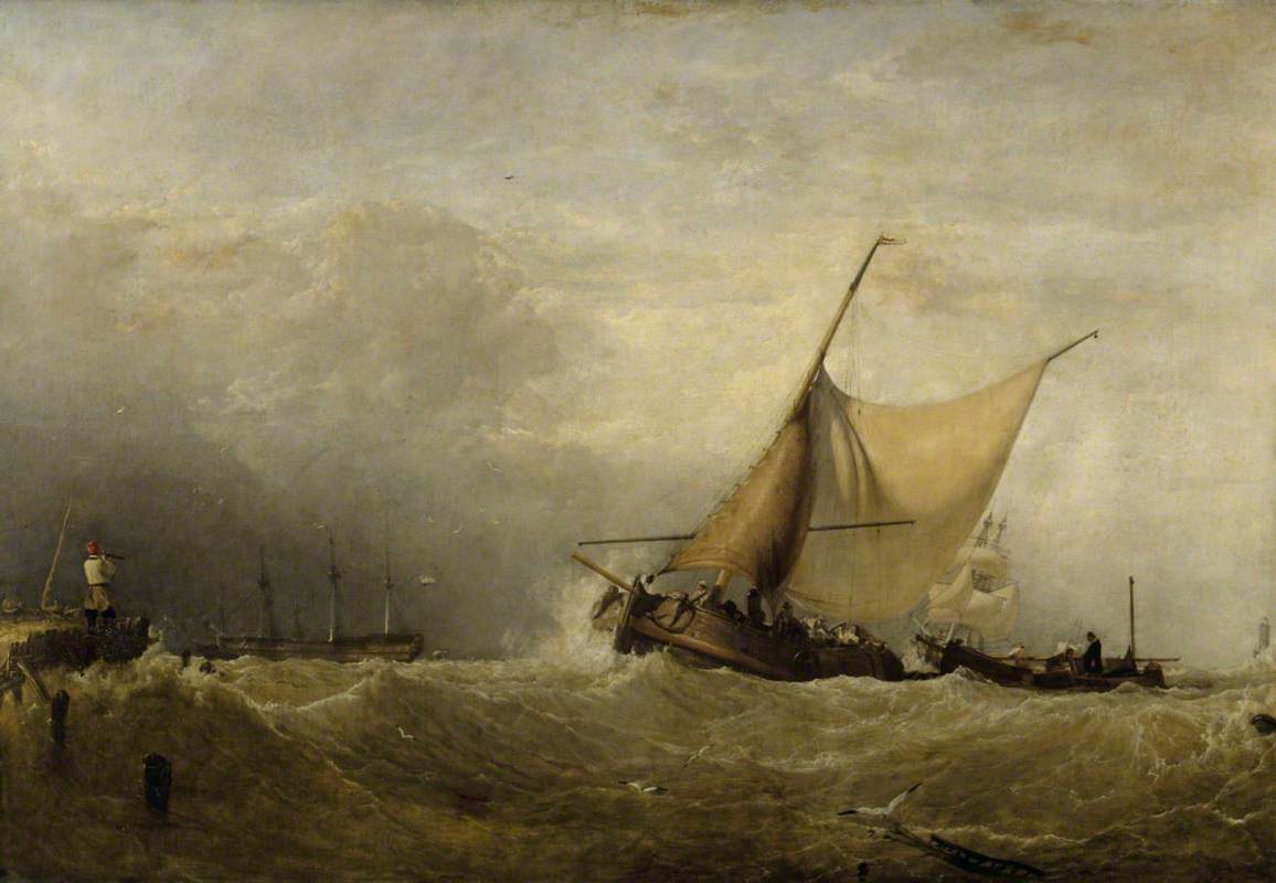 A Sea Piece, with a Dutch Fishing Boat Coming in, and Men of War in the Distance