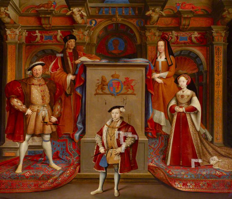 Henry VII (1457–1509), Queen Elizabeth (of York) (1466–1503), Henry VIII (1491–1547), Queen Jane Seymour (1509–1537), and Edward VI (1537–1553), as Prince of Wales