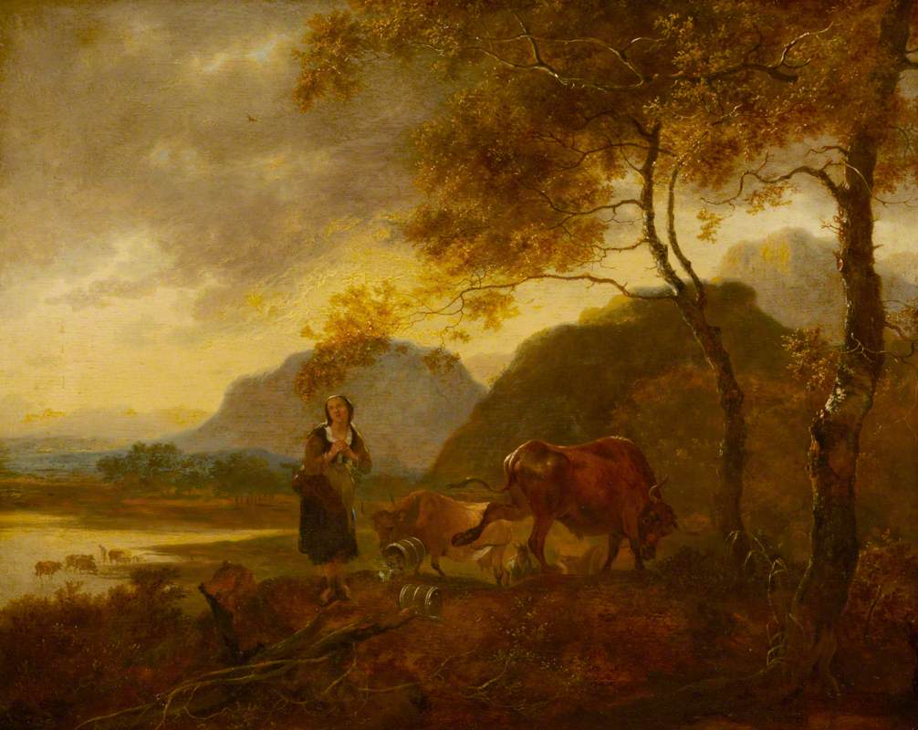 Landscape: Milkmaid and Cattle in Foreground
