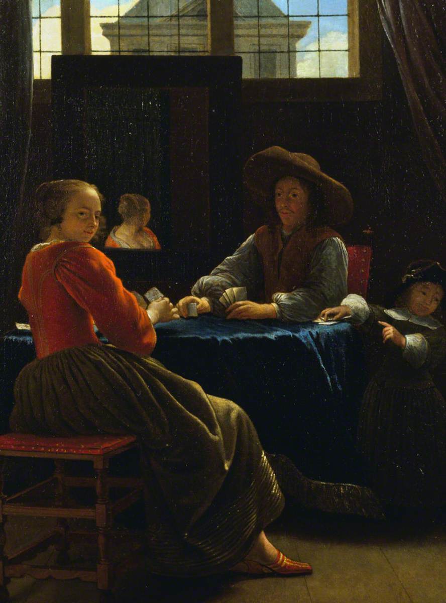 A Game of Cards, with the Woman Reflected in a Mirror