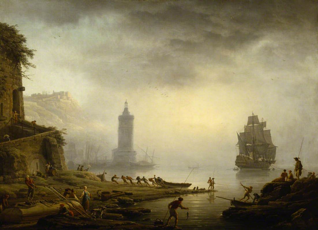 Morning: A Port in the Mist – Fishermen Hauling in Their Boat